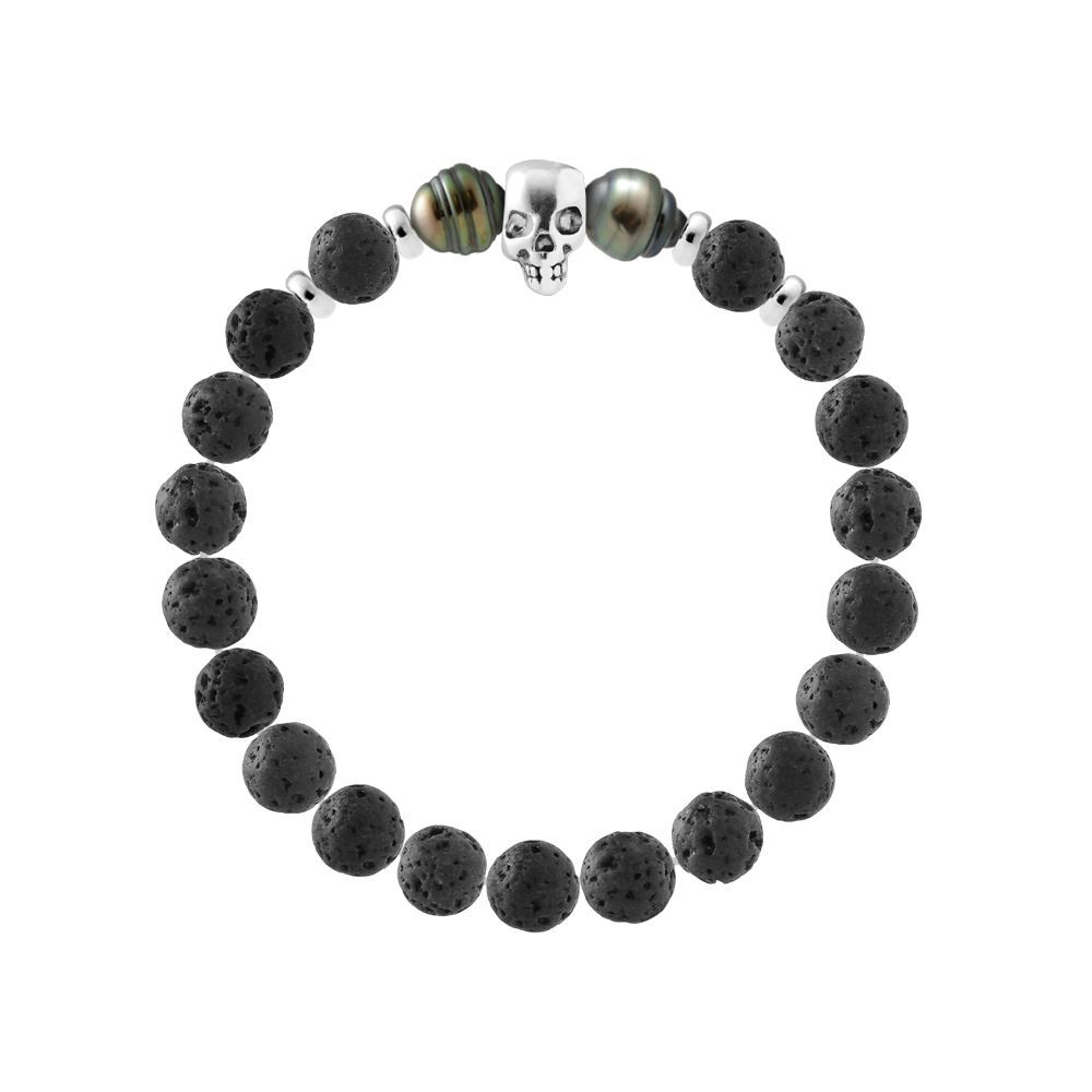 Lava Stein Sterlingsilber Totenkopf Armband