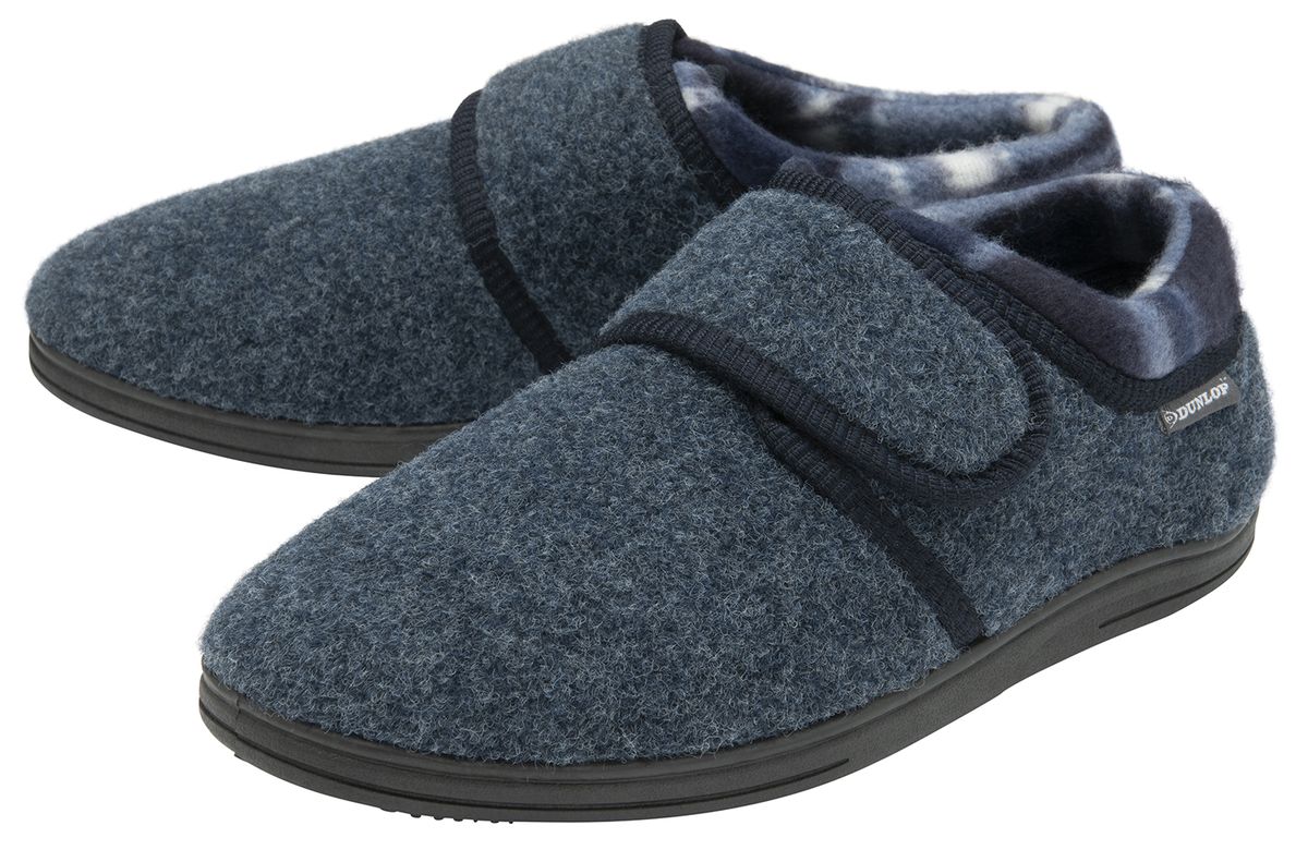Klettverschluss Hausschuhe für Männer | Dunlop | Memory Foam | Orthapedic | Easy Close | Haus Schlafzimmer Indoor - Navy