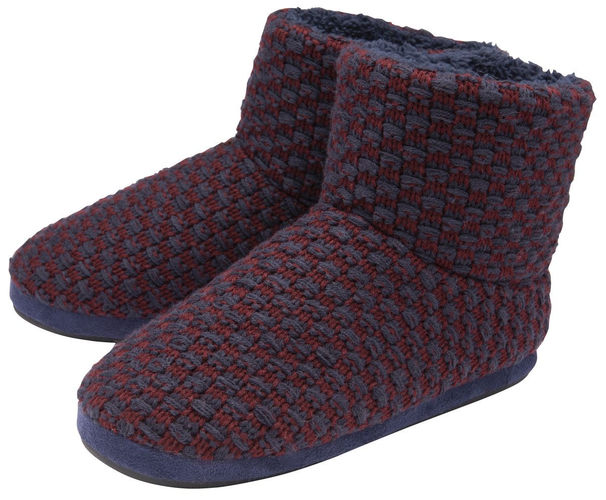 DUNLOP - Herren-Pelz-Sherpa-Gedächtnis-Schaumstoff-Pantoffelstiefel (8, Navy/Burgund)