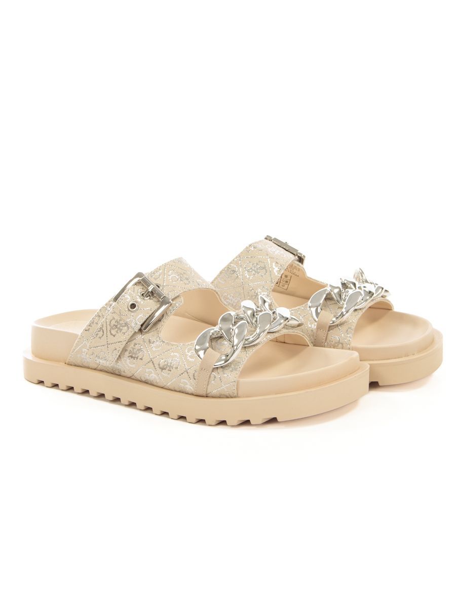 Beige Sandalen mit Kettendetail