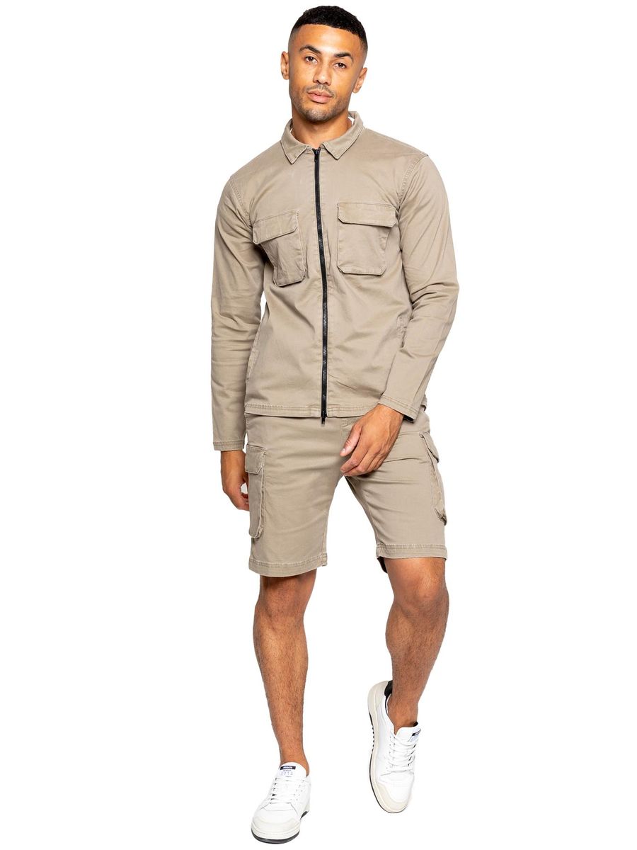 Utility Cargo-Overshirt und Shorts-Set