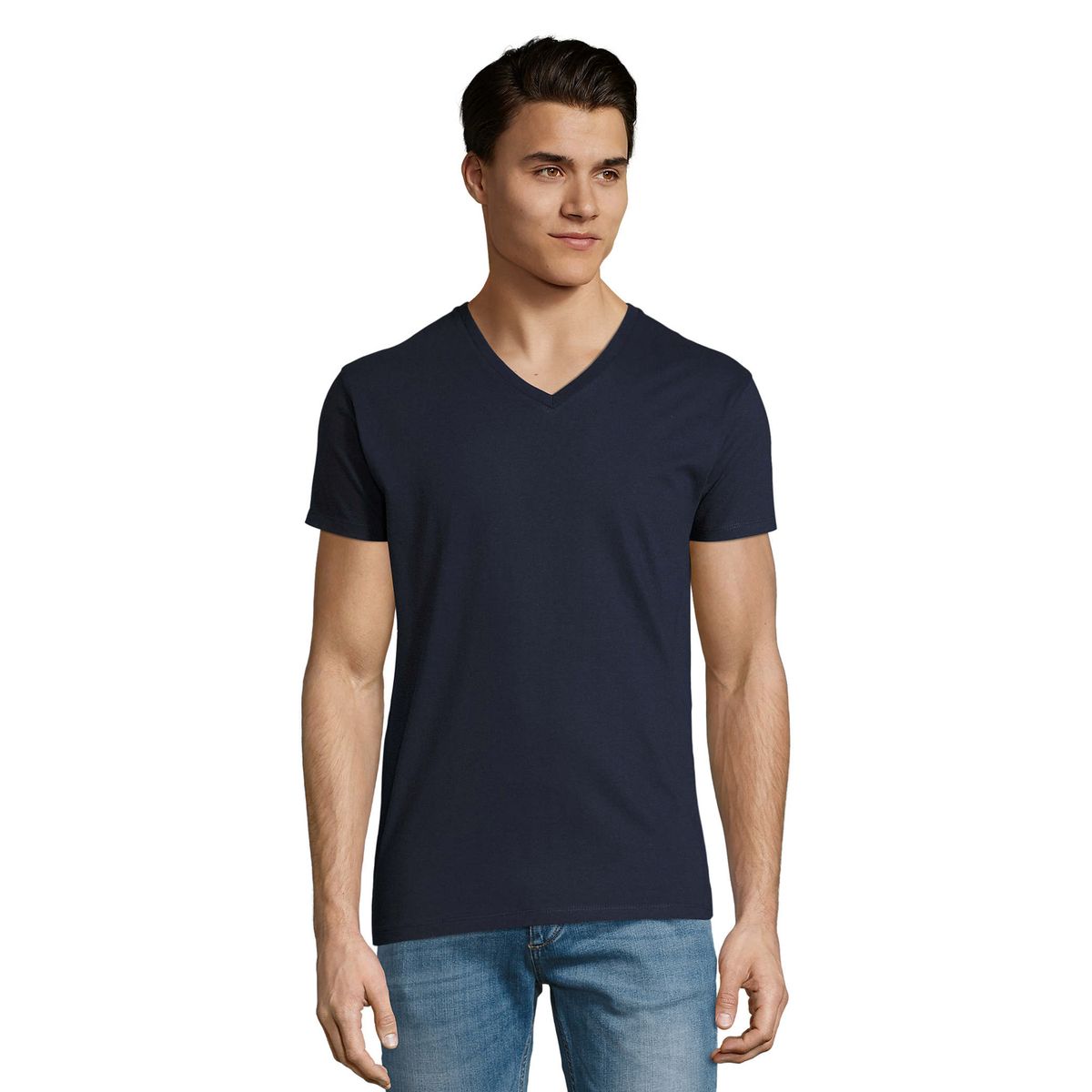 Klassisches Baumwoll-T-Shirt mit V-Ausschnitt