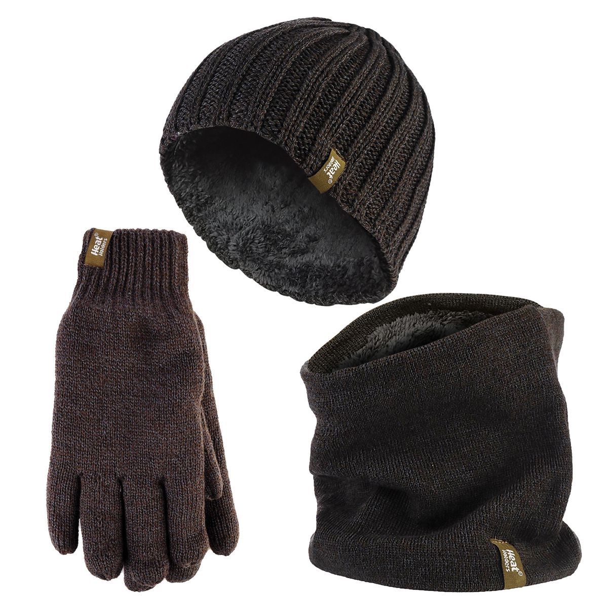 Herren Mütze, Halswärmer & Handschuhe Set | Wärmehalter | Winter gestrickt warmes Zubehör Set - Khaki Grün