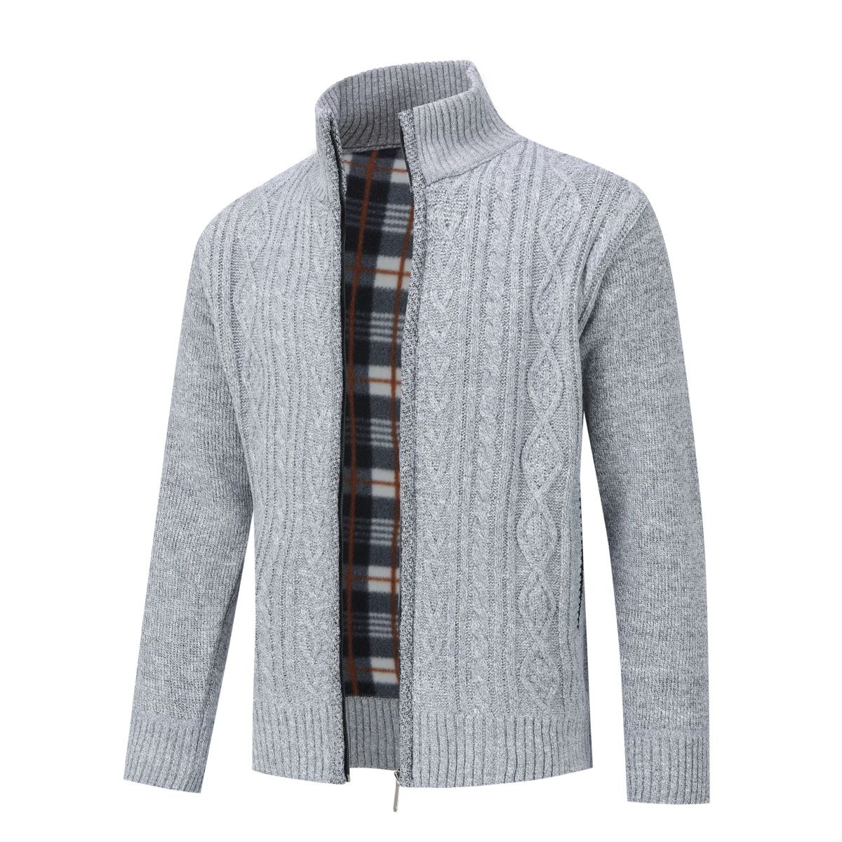 Zopfstrick-Cardigan mit Fleecefutter
