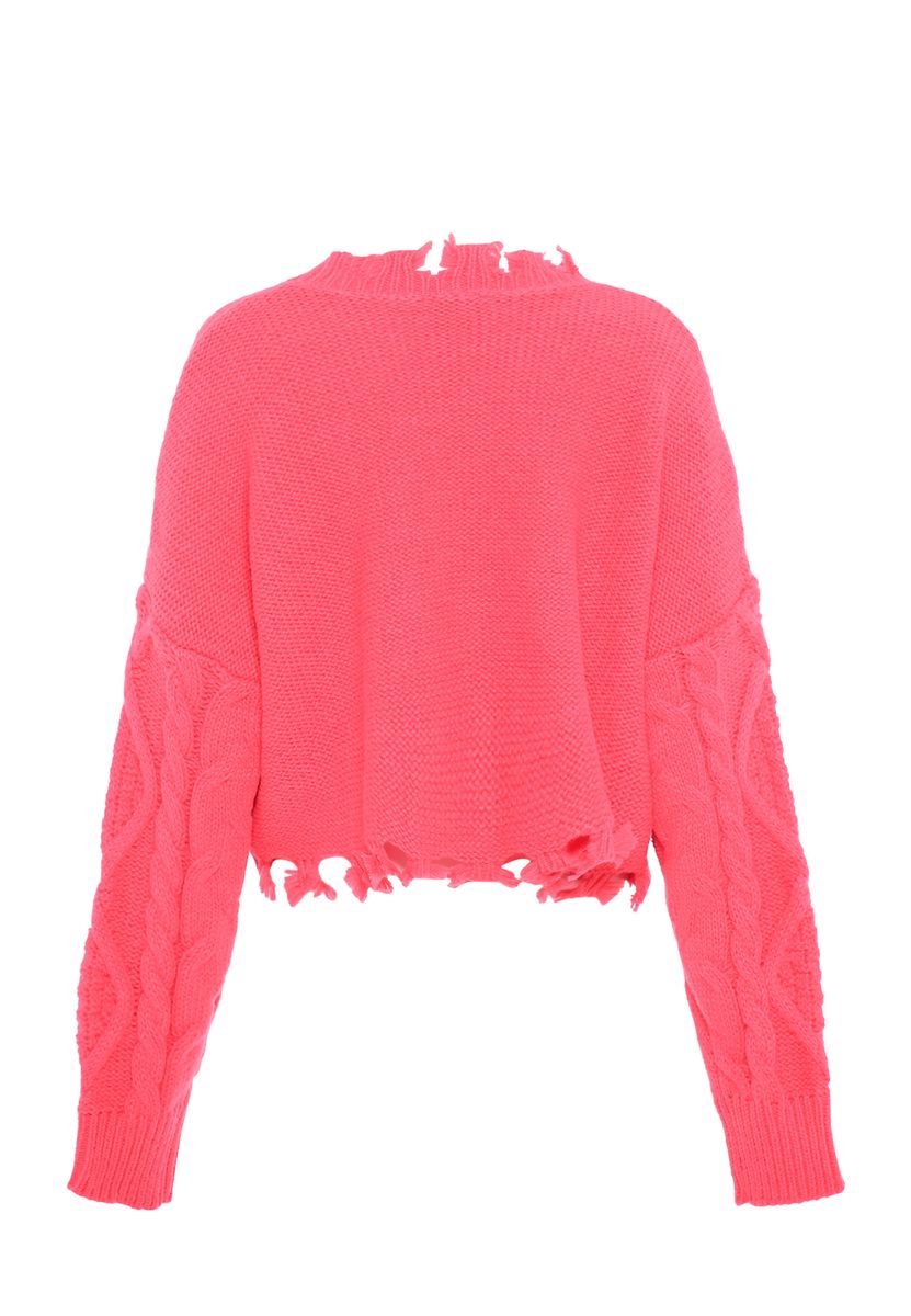 Kurzer Zopfstrickpullover im Distressed-Look