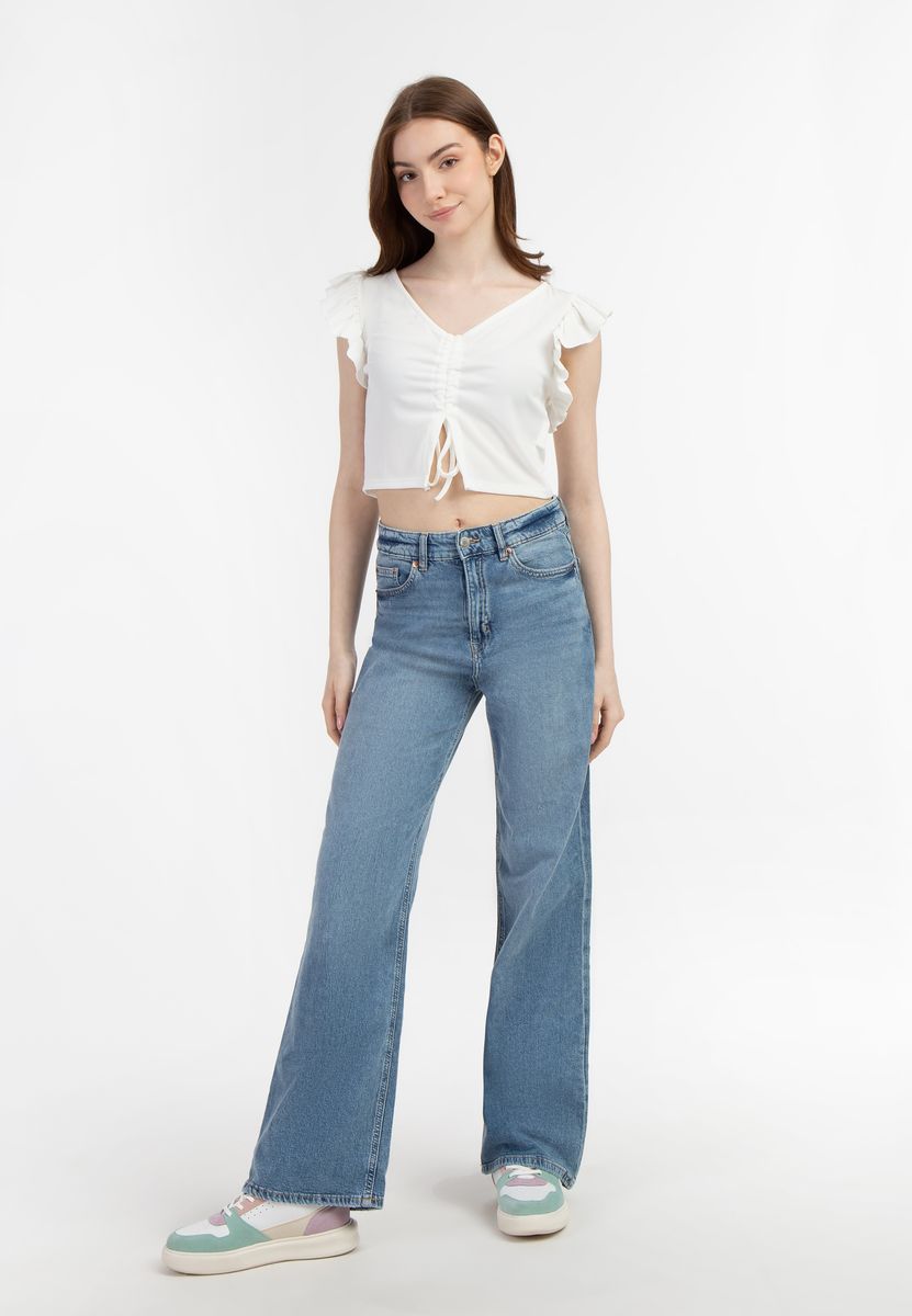 Geripptes Crop-Top mit Rüschen