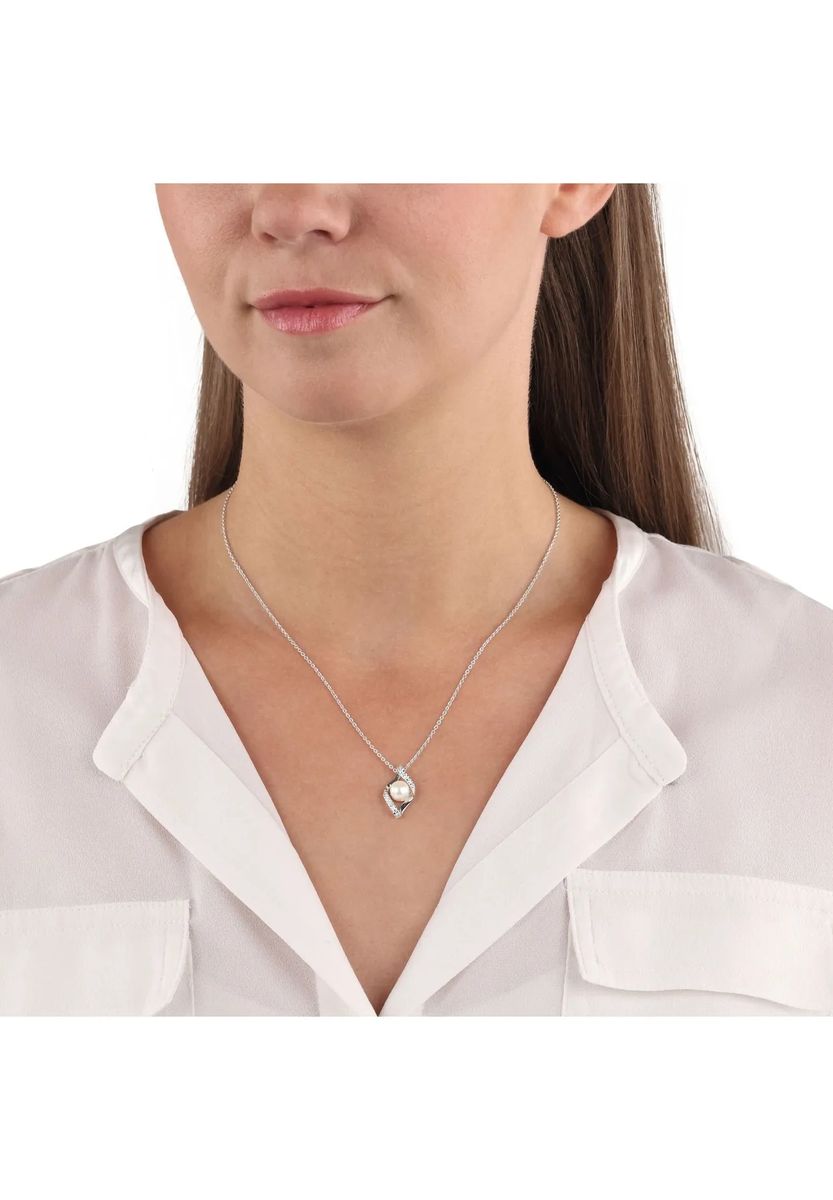 amor Damen Kette mit Anhänger, 925er Silber Süßwasser-Zuchtperle, silber
