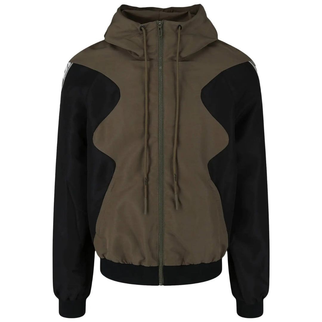 Olivgrüne und schwarze Colorblock Windbreaker Jacke