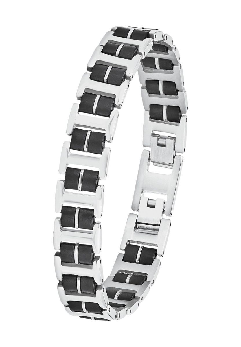 amor Herren Armband, Edelstahl/Kautschuk, schwarz/silber