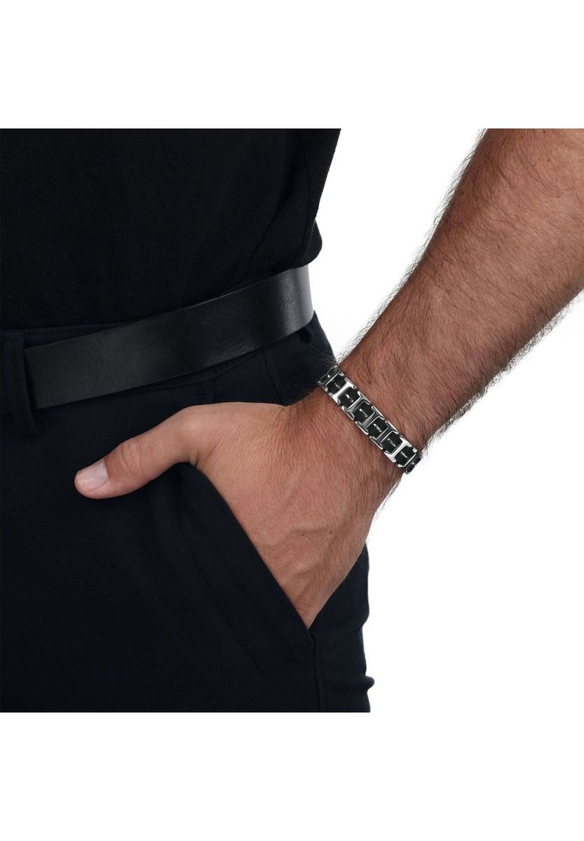 amor Herren Armband, Edelstahl/Kautschuk, schwarz/silber