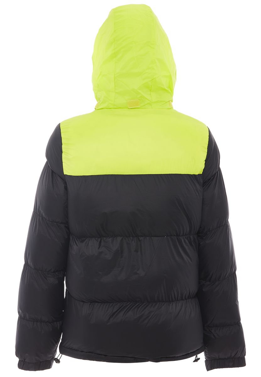 Zweifarbige Pufferjacke mit Kapuze