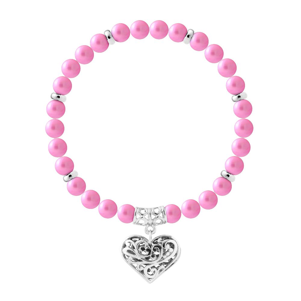 Rosa Perlen Armband mit Herzanhänger