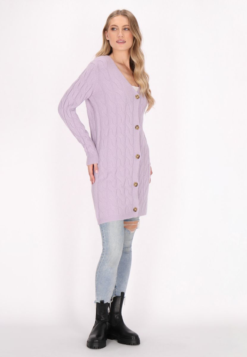 Lange Strickjacke mit Zopfmuster