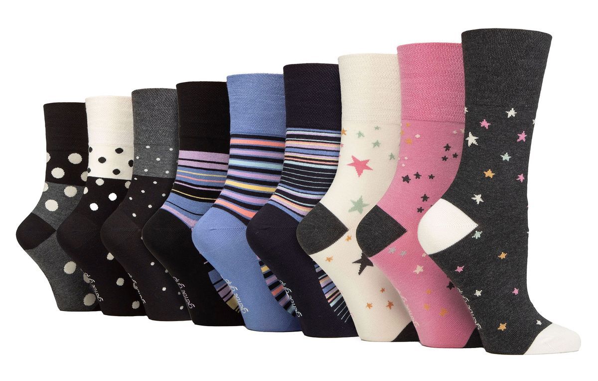 9er-Pack Bambus-Socken Damen | Gentle Grip | Extra Wide Soft Top Non Elastic Socken - Multicolour