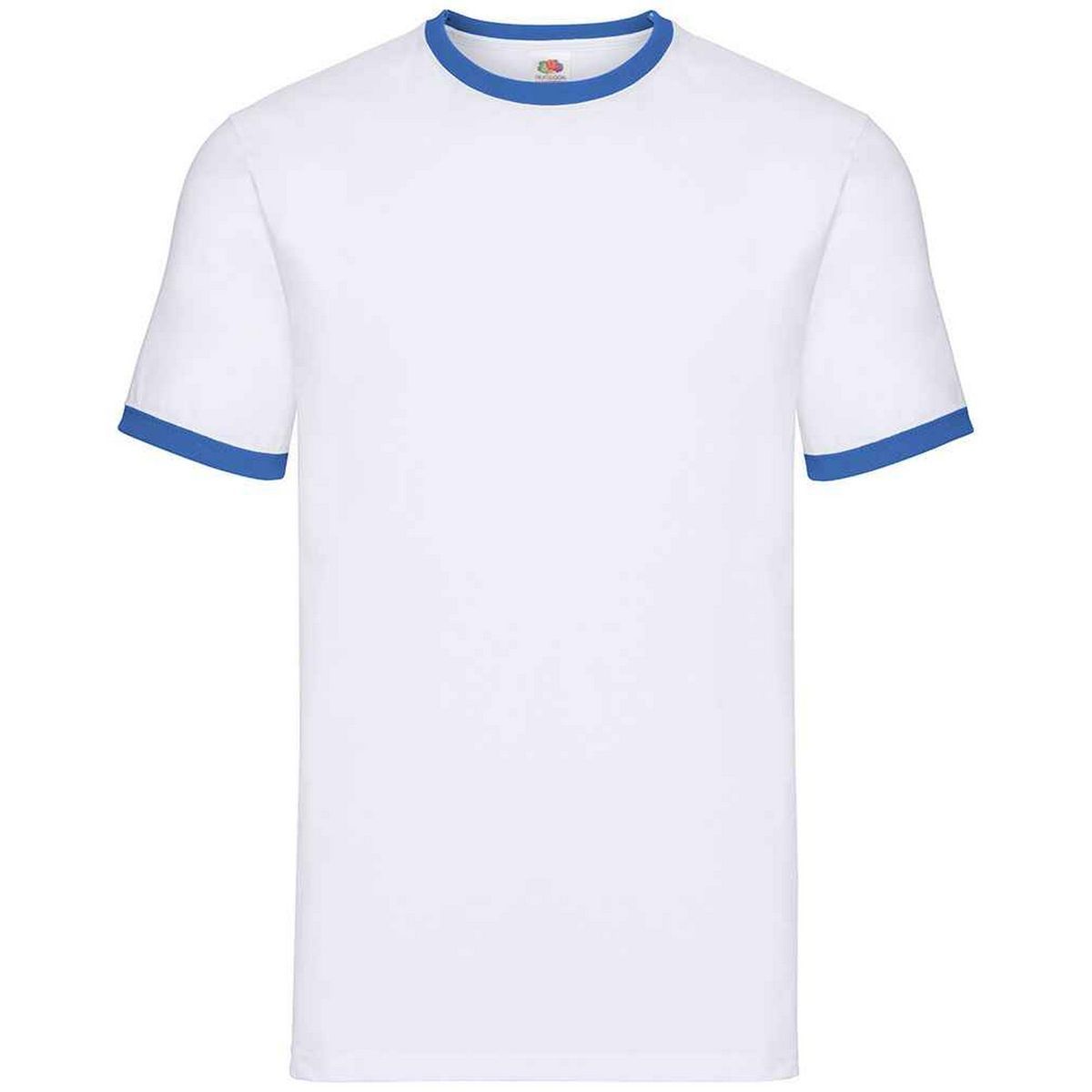 Weißes Ringer-T-Shirt mit blauem Rand