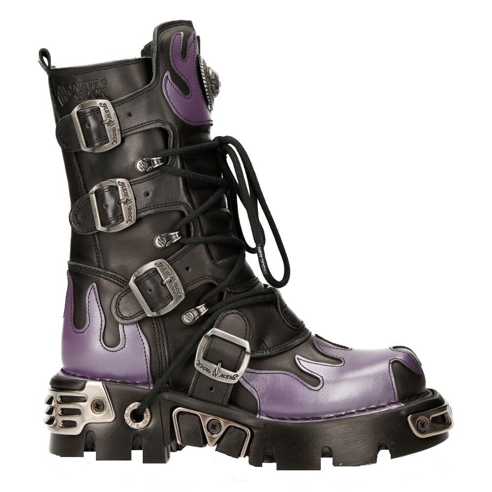 Plateaustiefel mit Flammenakzenten aus Leder