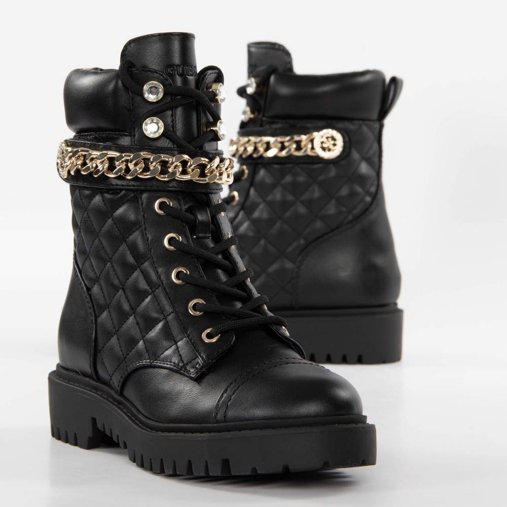 Gesteppte Schnürboots mit Ketten-Detail
