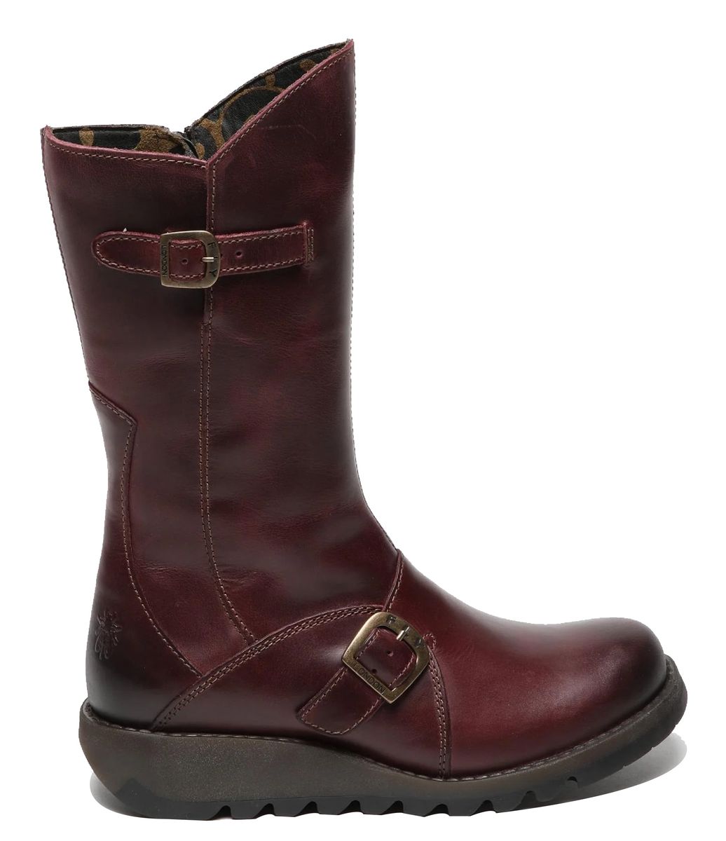 Weinrote Lederstiefel mit mittelhohem Schaft