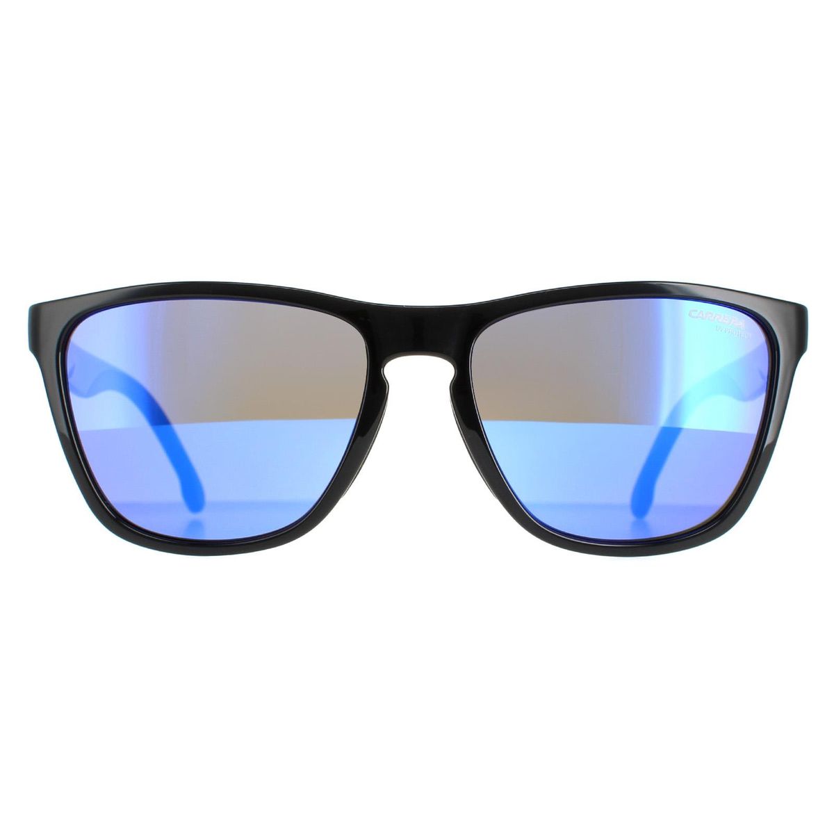Sonnenbrille mit quadratischem Rahmen und blauem Spiegelglas