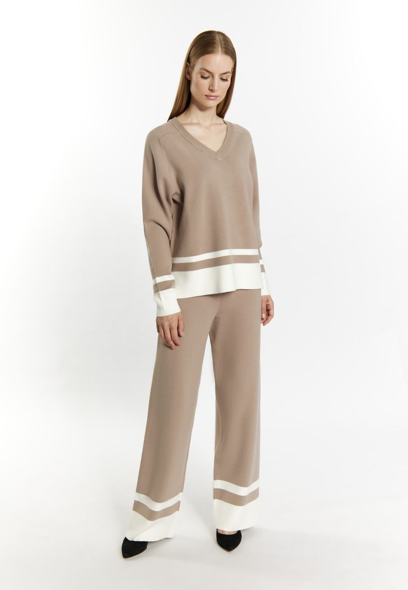 V-Ausschnitt Strickpullover mit Kontraststreifen