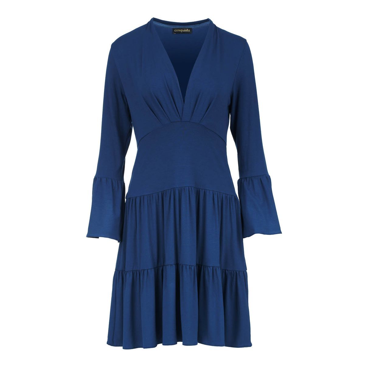 Blaues Jersey-Stufenkleid mit Ärmeln