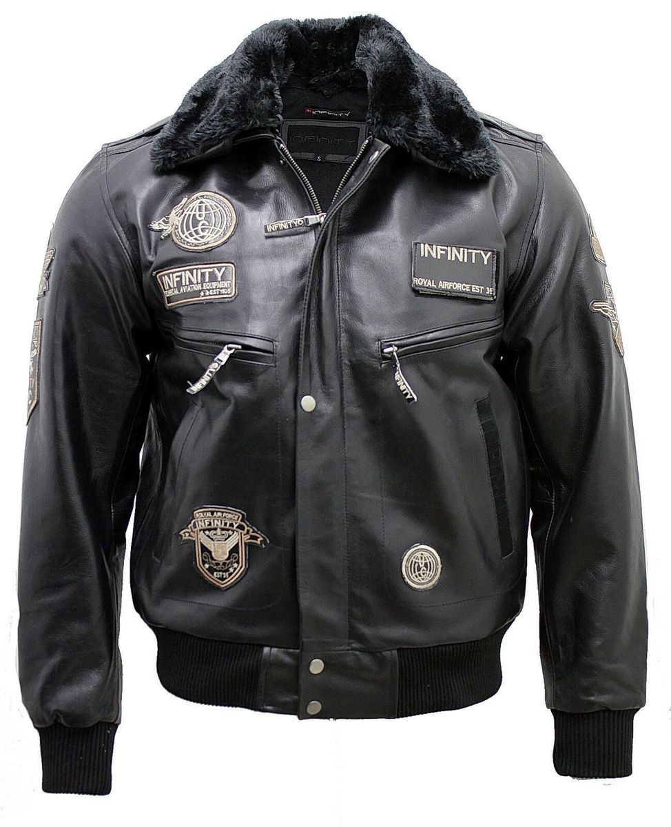 Leder-Pilotenjacke mit Fellkragen