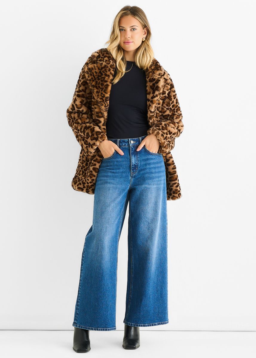 Leopardenmuster Kunstfell Jacke