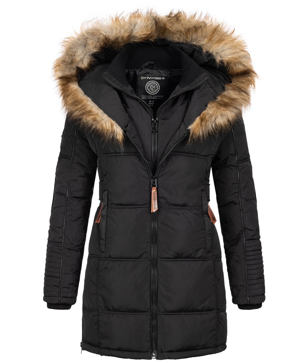 Winterparka für Damen mit schwarzem Kunstfellbesatz