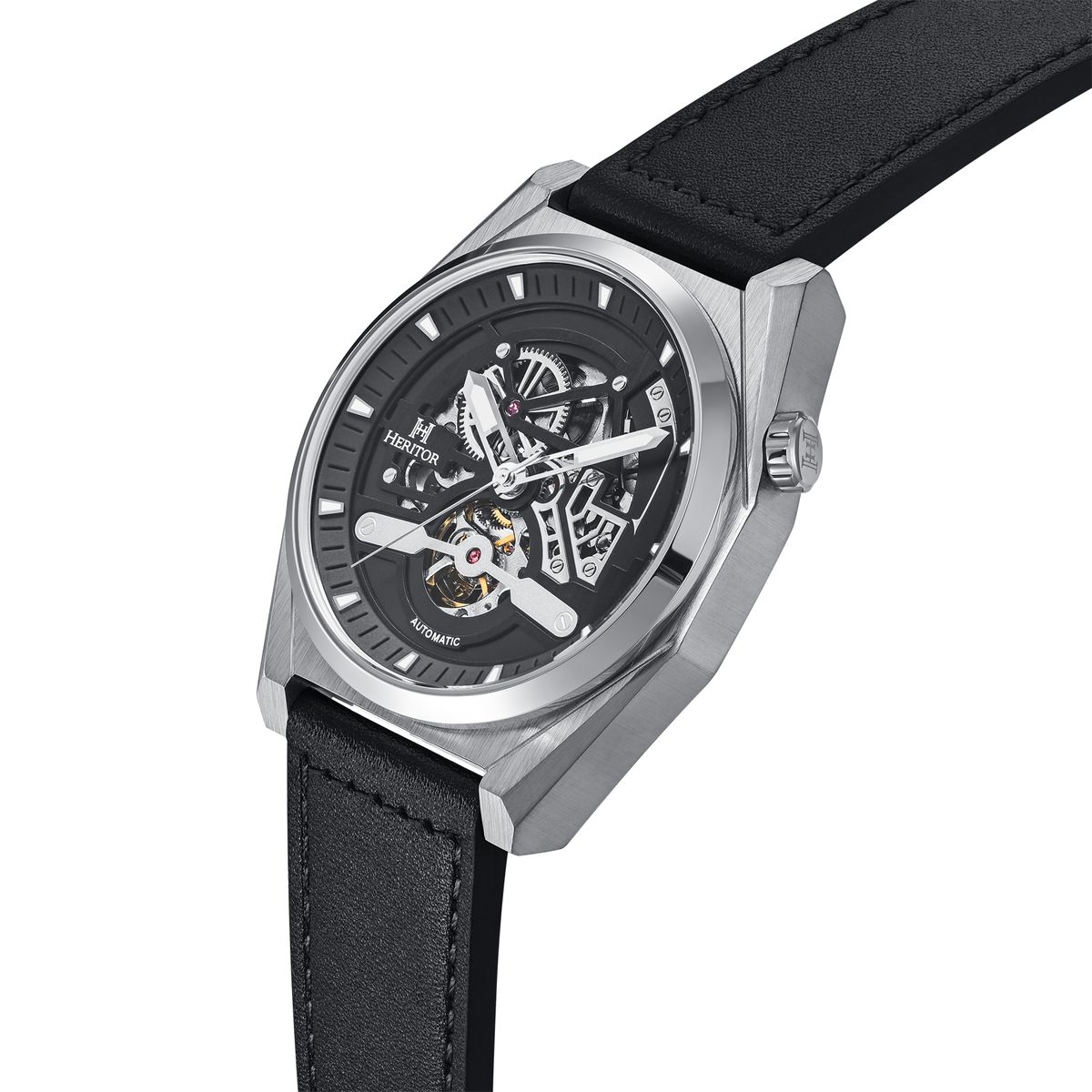 Semi-Skelett Automatik-Lederuhr