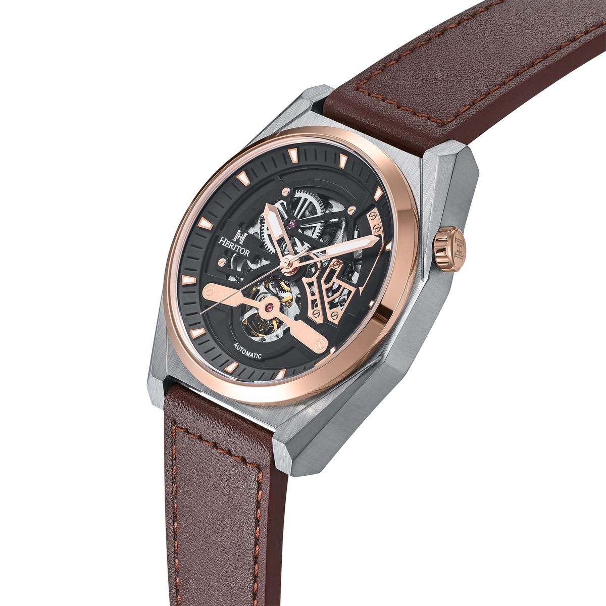 Semi-Skelett Automatik-Lederuhr