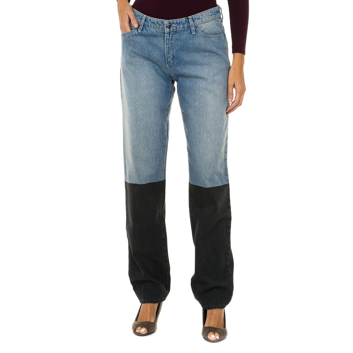 Zweifarbige Straight-Leg Jeans im Color-Block-Design