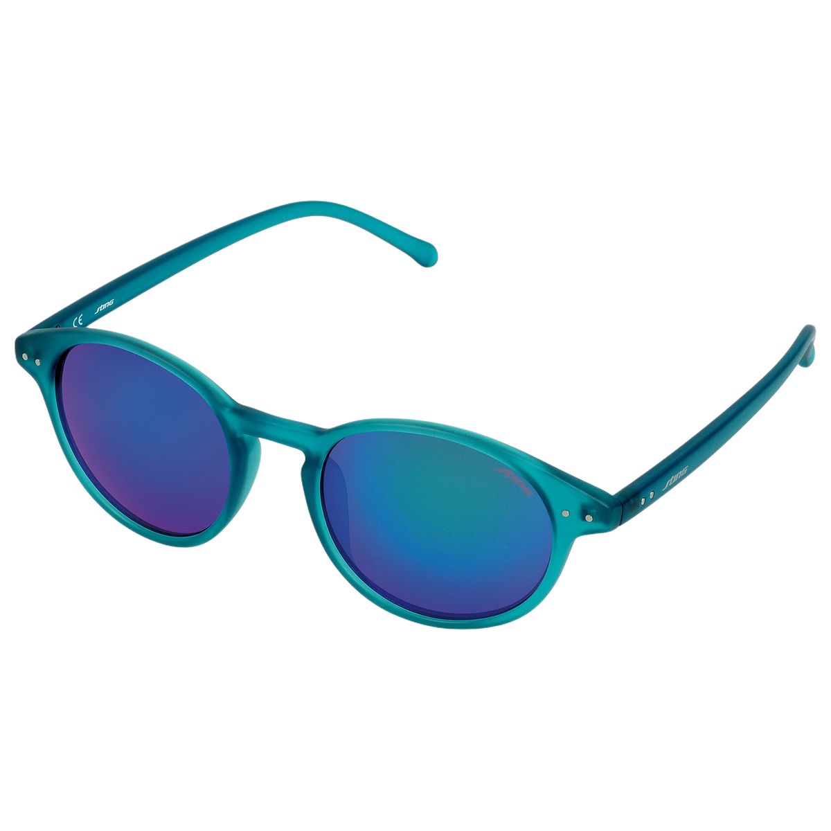 Runde Sonnenbrille mit blau verspiegelten Gläsern