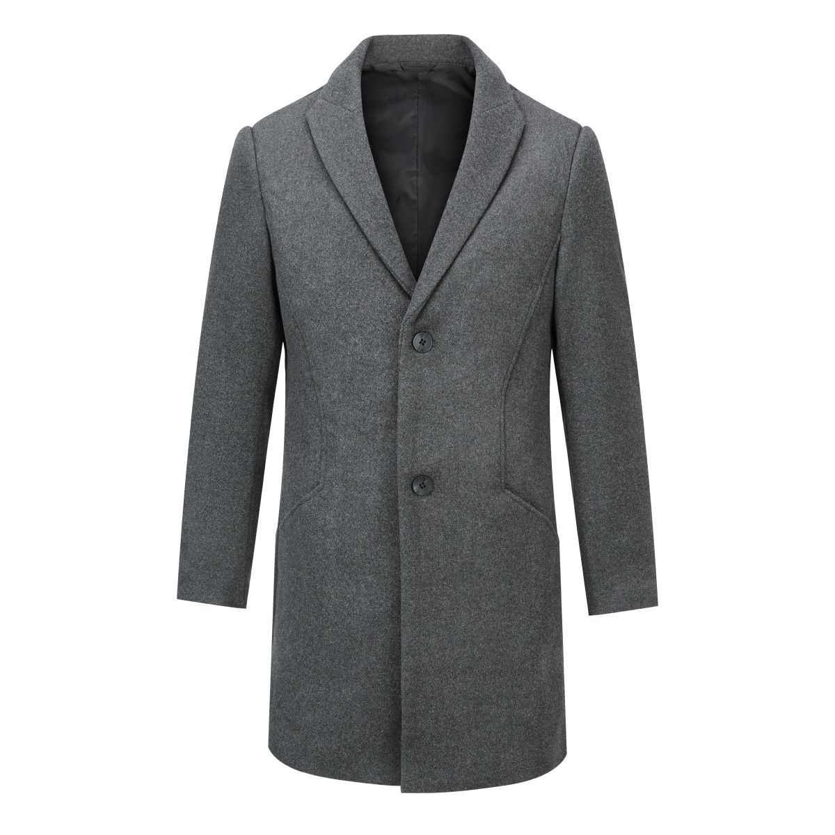 Herren Lang Slim Fit Winter Warm Business Wollmantel Grau