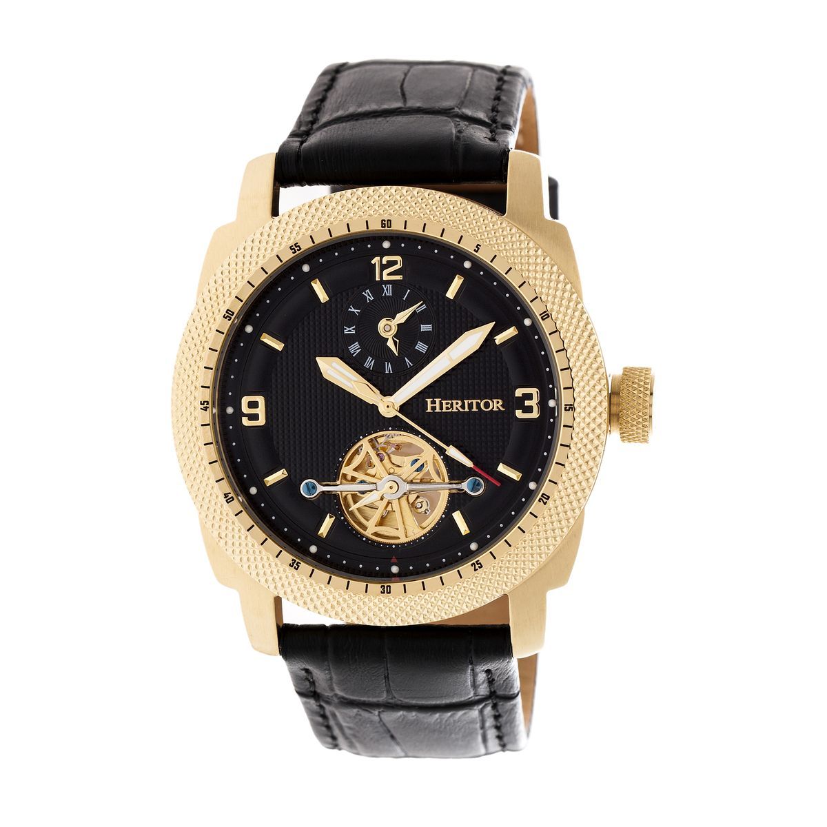 Herrenuhr Goldton schwarzes Leder