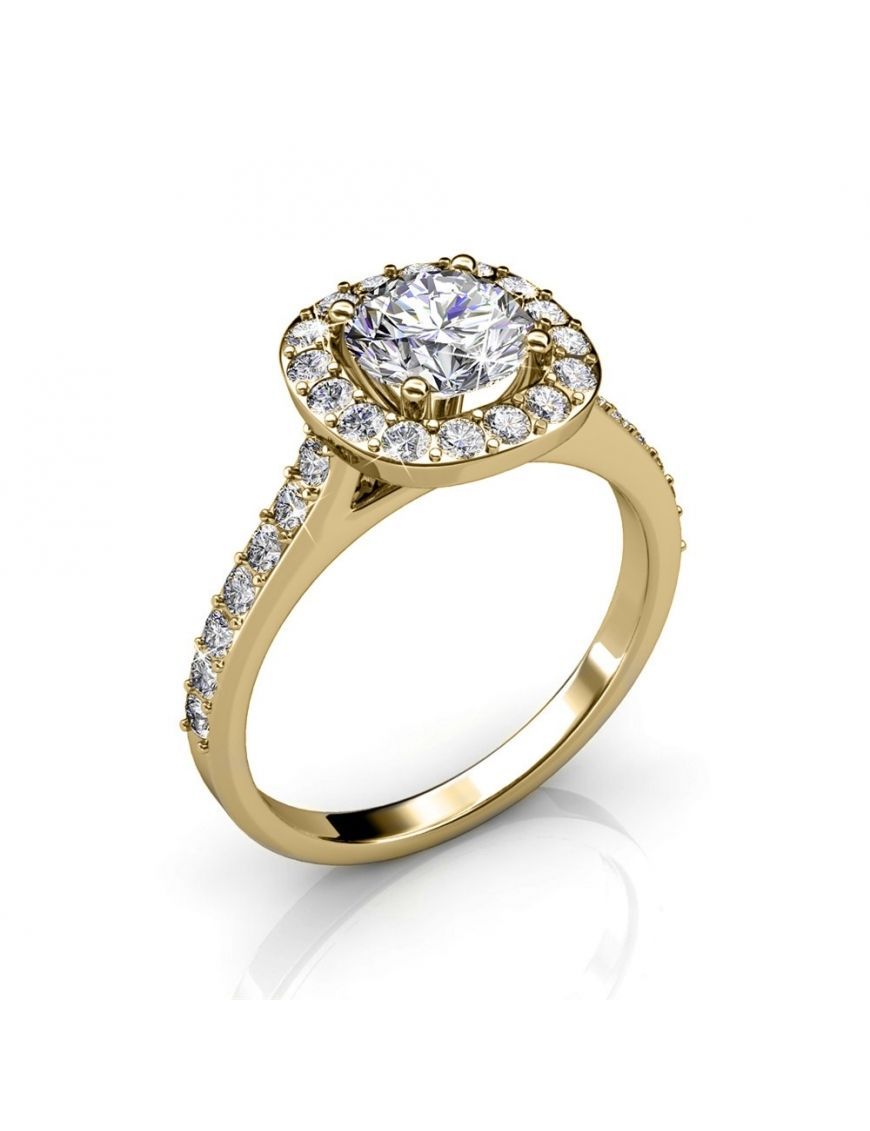 Halo Verlobungsring Gold und Kristall