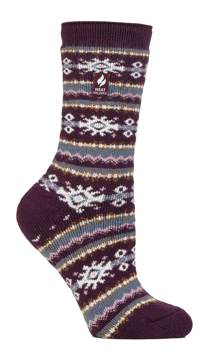 Ladies Nordic Socks | Heat Holders Lite | Lightweight Thermal Winter Socks for Women - Cabernet/Rose