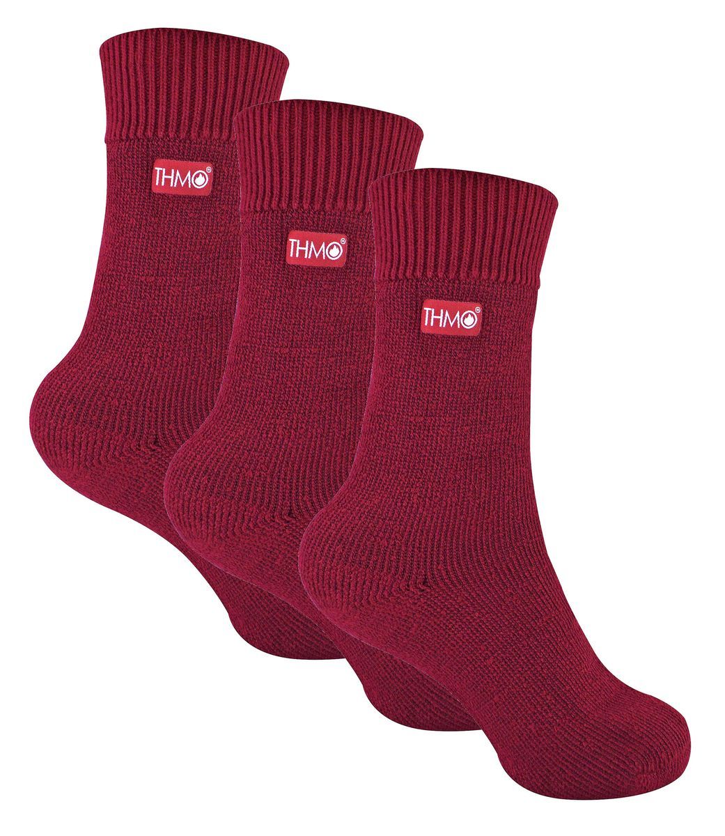 3 Paar Multipack Kinder Thermosocken | THMO | Gerippte weiche Oberseite Fleece flauschige innere warme Socken für Jungen & Mädchen - Fuchsia