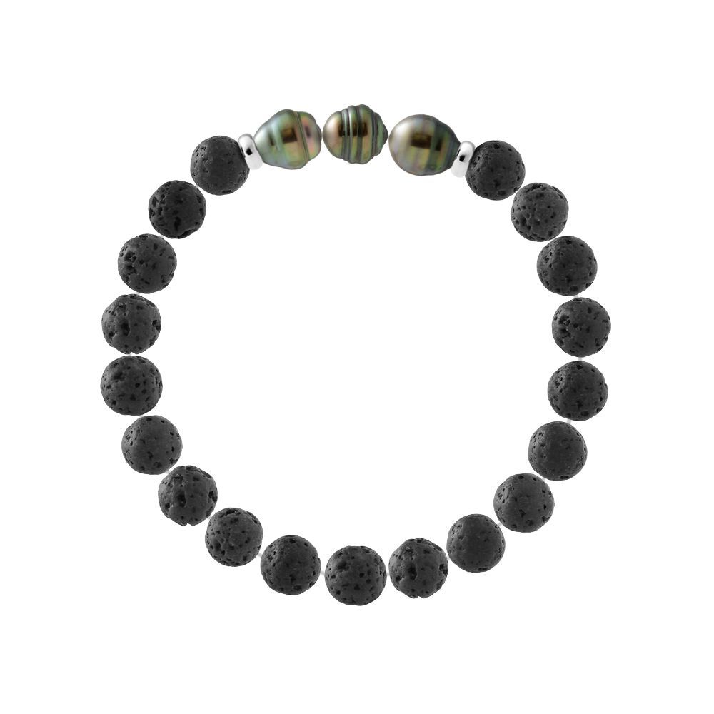 Armband mit Tahitiperlen und Lavasteinen