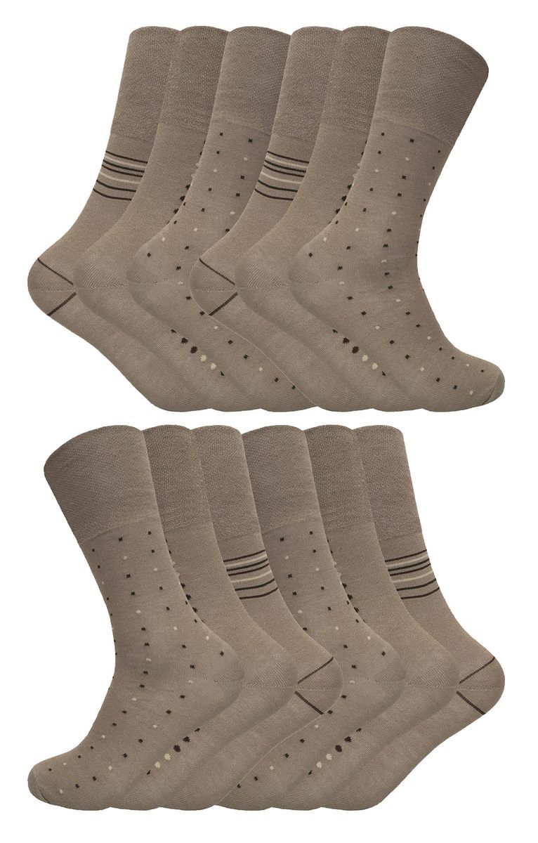 Locker sitzende Bambussocken für Herren | 12 Paar Multipack | Sock Snob | Diabetikerfreundliche Socken mit weichem Oberteil - Beige