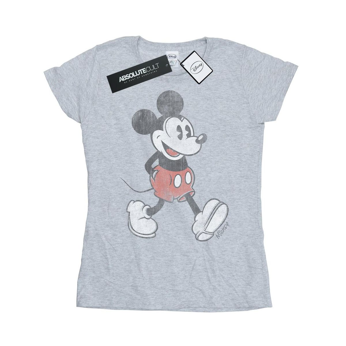 Disney Damen/Damen Walking Mickey Mouse Baumwoll-T-Shirt (Sport Grau)