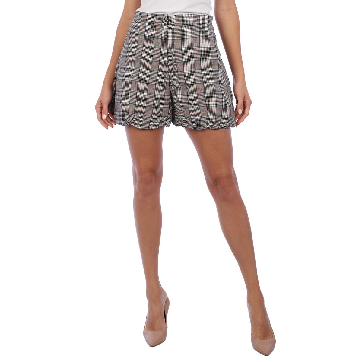 Hoch sitzende Shorts aus Leinenmischgewebe mit Karomuster