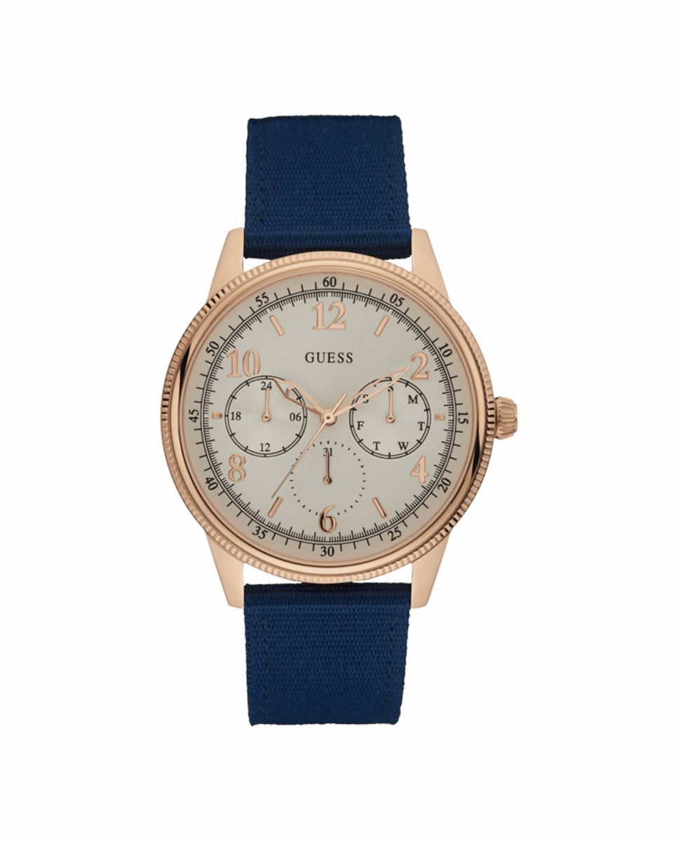 Roségoldene Uhr mit blauem Armband