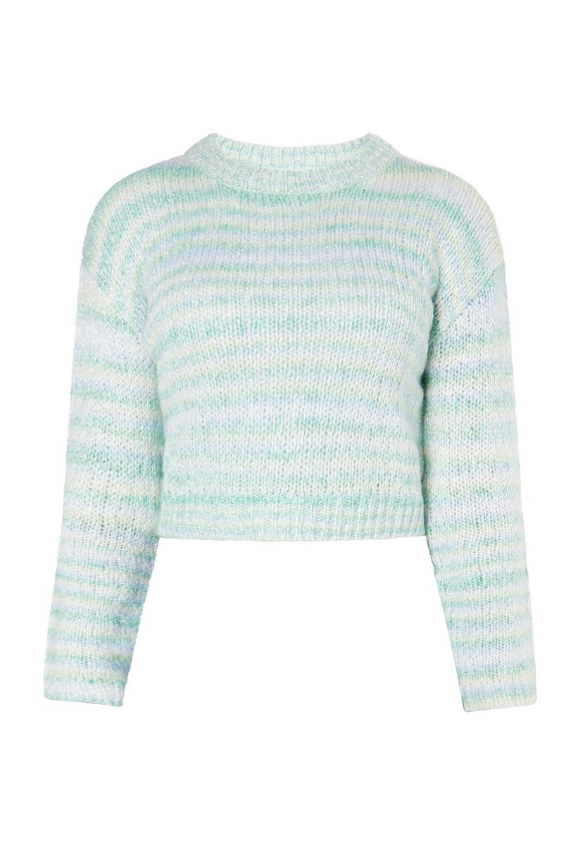 Gestreifter kurzer Metallic-Strickpullover