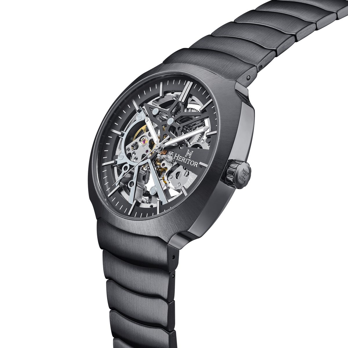 Skelettierte Automatik-Uhr mit Edelstahlarmband