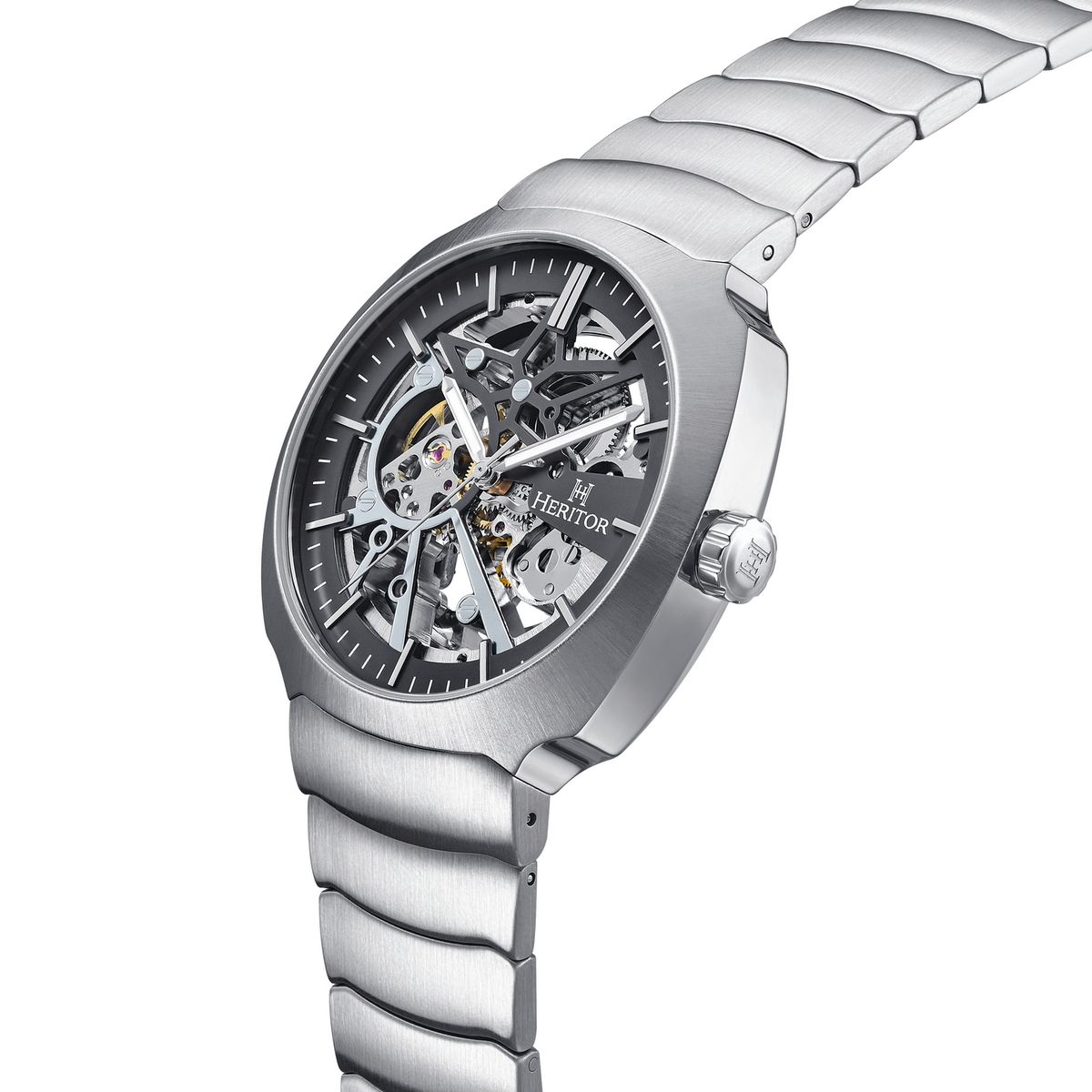 Skelettierte Automatik-Uhr mit Edelstahlarmband
