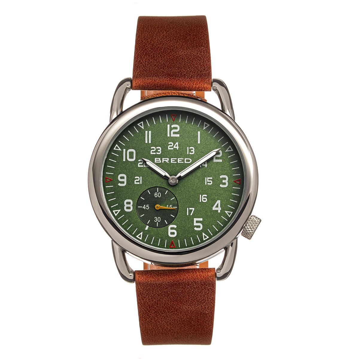 Uhr mit grünem Zifferblatt und Lederarmband