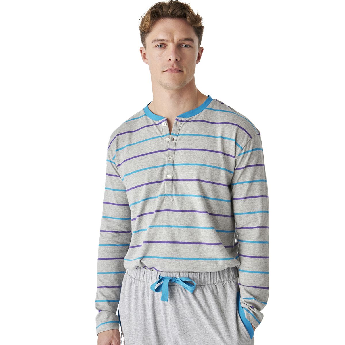 Gestreifter Henley-Pyjama aus Baumwolle