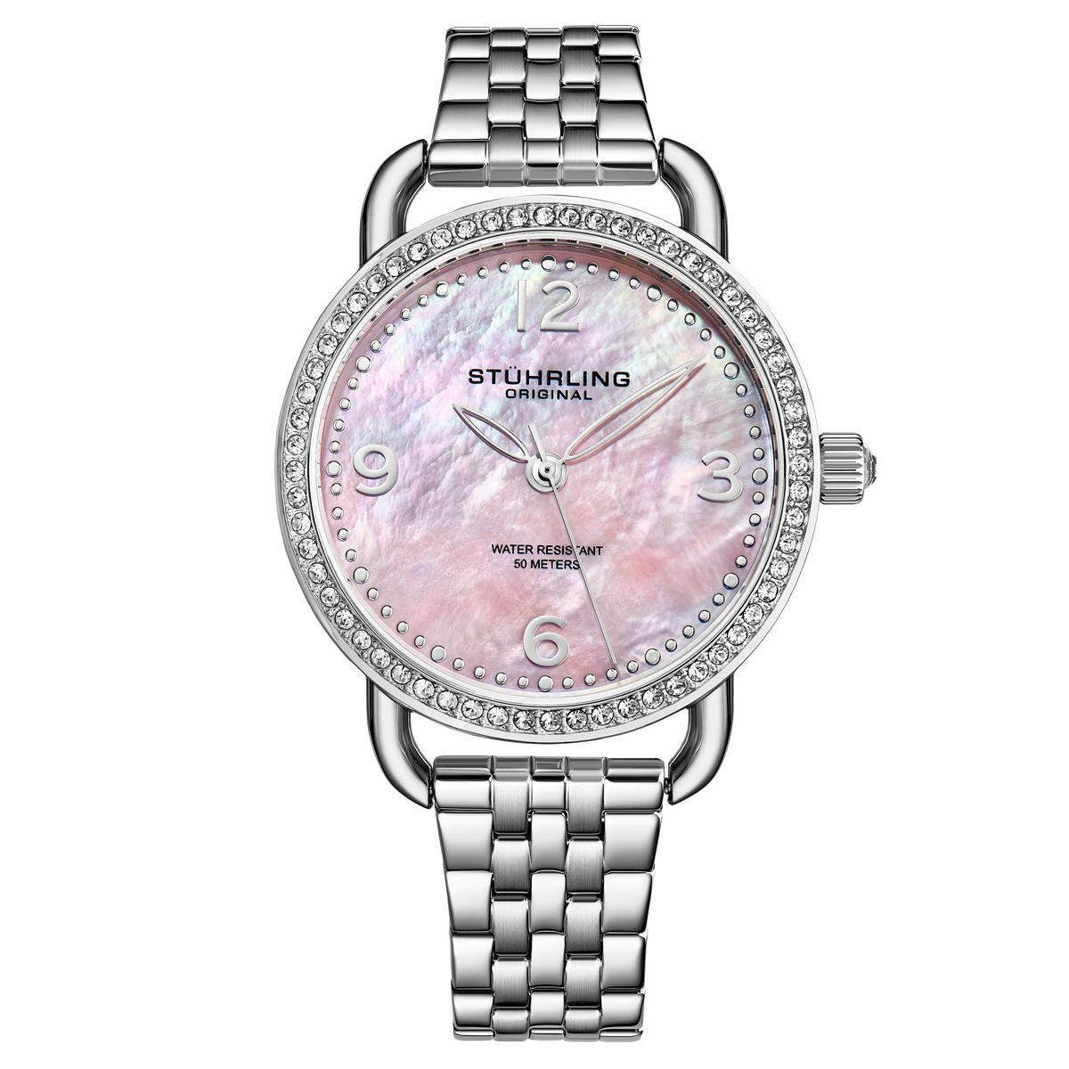 Elegante Perlmutt-Uhr mit Kristall-Lünette