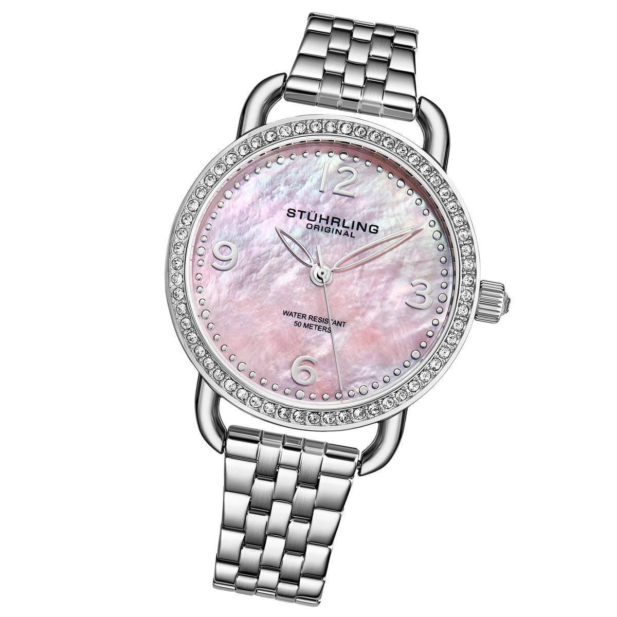 Elegante Perlmutt-Uhr mit Kristall-Lünette