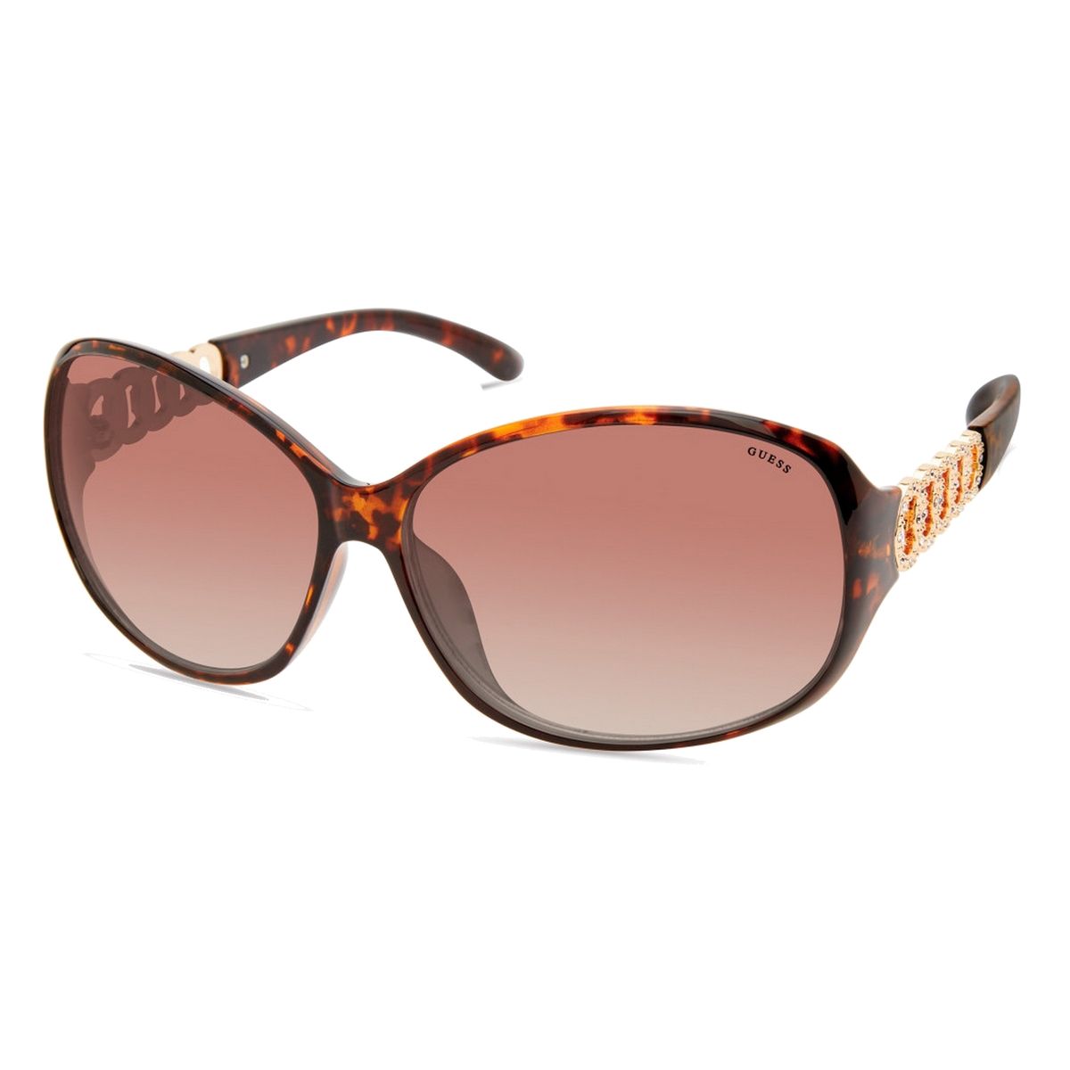 Übergroße Schildpatt-Sonnenbrille mit Kettendetail